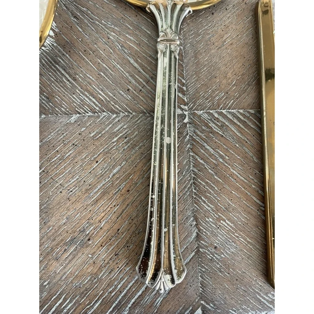 Vtg Ornate Gold & Silver Tone 3 Piece Mirror Comb Hair Brush Vanity Set